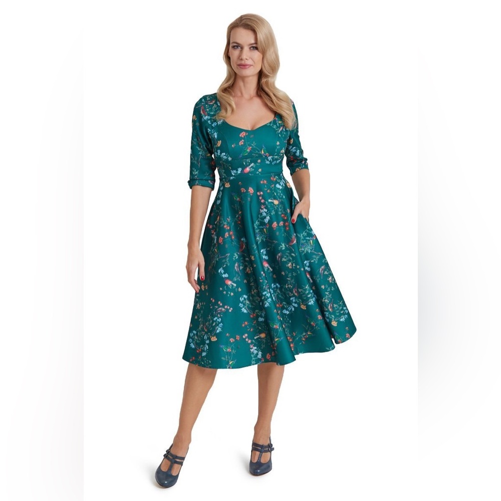 Bird and Floral Green Dress by Dolly and Dolly